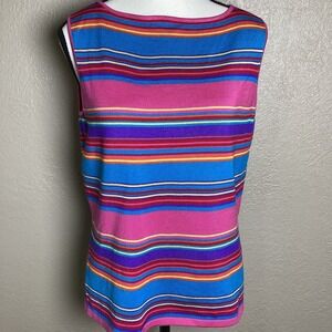 Lauren Ralph Lauren Silk Blend Striped Sleeveless Knit Shell Top Pink Blue M